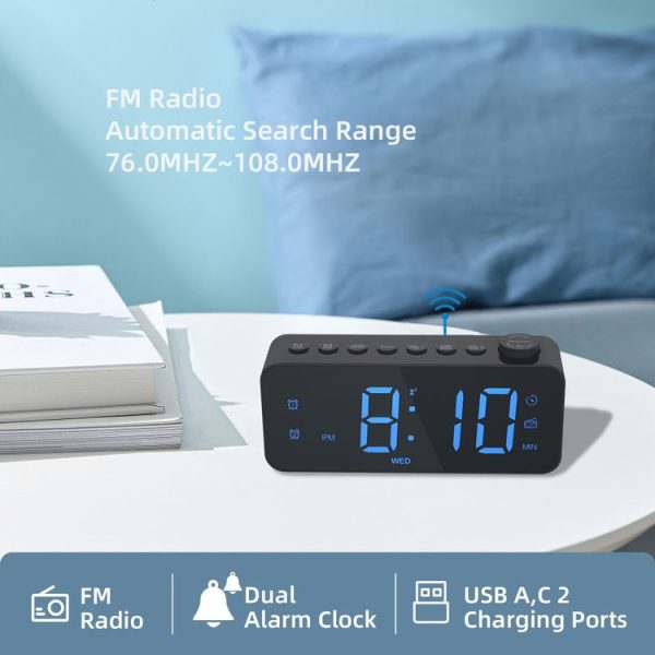 RGB Color Changing LED Digital Alarm Clock with FM Radio Built-in 8 Natural Music (White) - Image 6