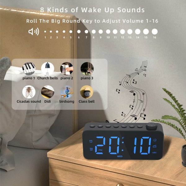 RGB Color Changing LED Digital Alarm Clock with FM Radio Built-in 8 Natural Music (White) - Image 7