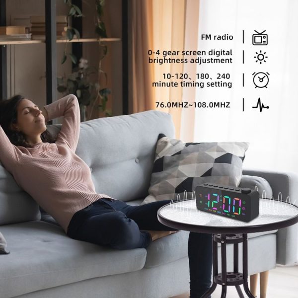 RGB Color Changing LED Digital Alarm Clock with FM Radio Built-in 8 Natural Music (White) - Image 8