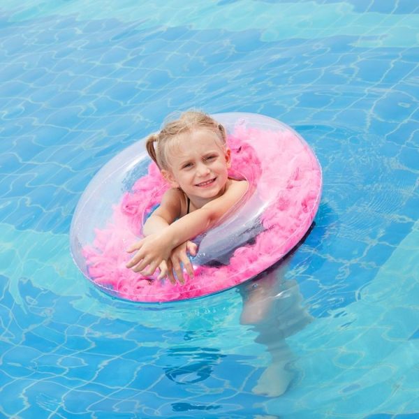 Thickened Transparent Feather PVC Inflatable Swimming Ring 70cm (Pink) - Image 3