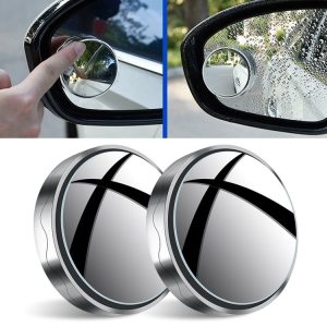 1pair Reversing Mirror Small Round Mirror HD Large View Suction Cup Blind Spot Mirror (Silver)