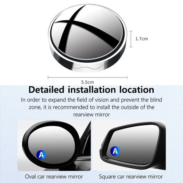 1pair Reversing Mirror Small Round Mirror HD Large View Suction Cup Blind Spot Mirror (Silver) - Image 3