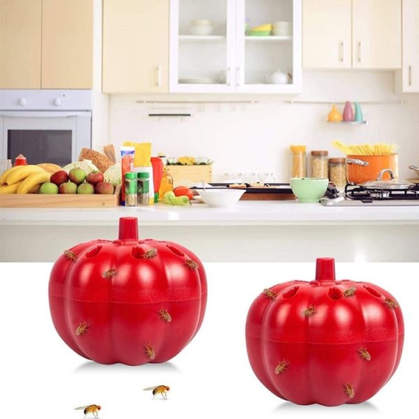 SK116 2pcs Small Pumpkin Fruit Fly Traps Fruit Flying Worm Catcher (Red)