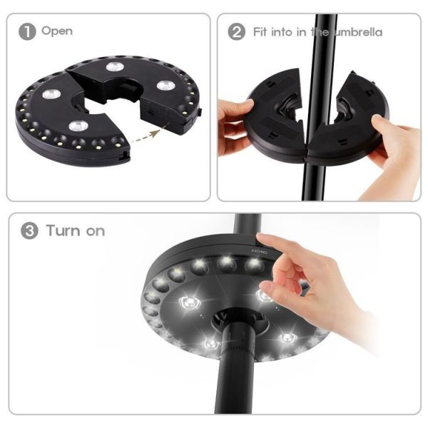 24+4 LEDs Umbrella Light Balcony Emergency Tent Light Camping Ligh for 2.5-3.5cm Pole (Black) - Image 7