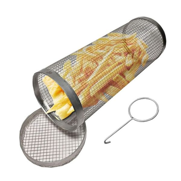Outdoor Stainless Steel Barbecue Cage BBQ Round Mesh Tube 20cm With Hook