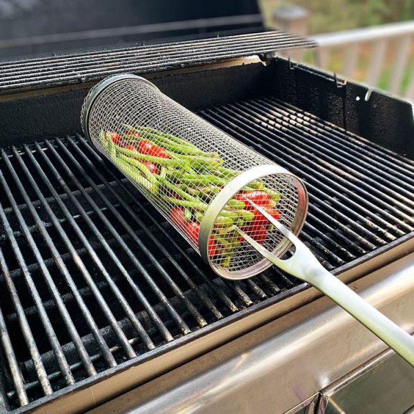 Outdoor Stainless Steel Barbecue Cage BBQ Round Mesh Tube 20cm With Hook - Image 5