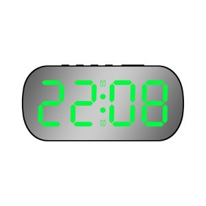 6637 LED Digital Display Temperature Electronic Clock Desktop Mirror Alarm Clock (Black Green Light)