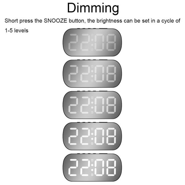6637 LED Digital Display Temperature Electronic Clock Desktop Mirror Alarm Clock (Black Green Light) - Image 4