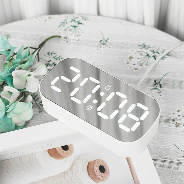 6637 LED Digital Display Temperature Electronic Clock Desktop Mirror Alarm Clock (Black Green Light) - Image 6