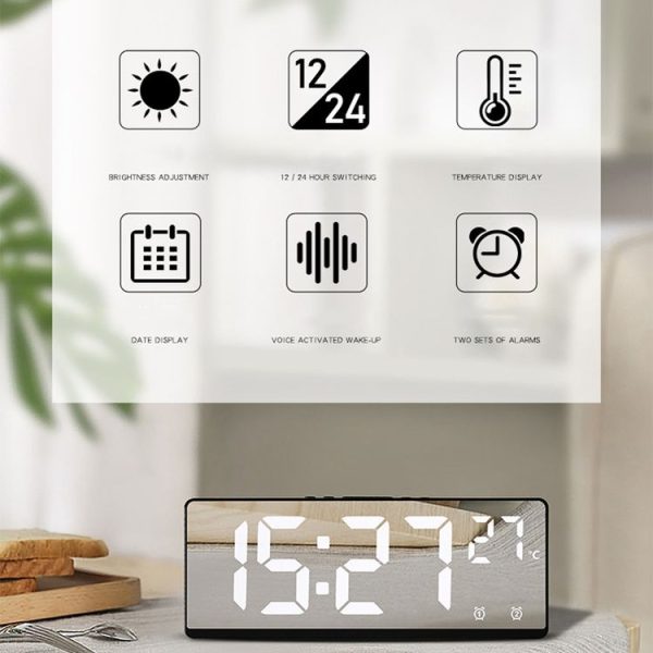 6631 LED Digital Display Multifunctional Electronic Clock Desktop Temperature Mirror Alarm Clock (Green Light) - Image 4