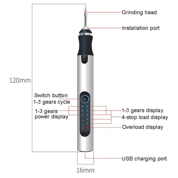 SNJ-3681 Mini Engraving Pen Wireless Polishing Electric Grinder, Style: Roae Gold+Grinding Head - Image 2