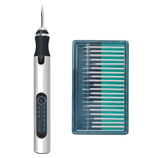 SNJ-3681 Mini Engraving Pen Wireless Polishing Electric Grinder, Style: Silver+Grinding Head