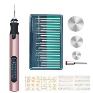 SNJ-3681 Mini Engraving Pen Wireless Polishing Electric Grinder, Style: Rose Gold+Grinding Head+Cutting Blade+Carving Stencil