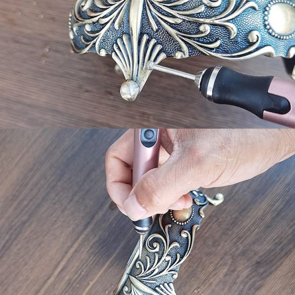 SNJ-3681 Mini Engraving Pen Wireless Polishing Electric Grinder, Style: Rose Gold+Grinding Head+Cutting Blade+Carving Stencil - Image 9
