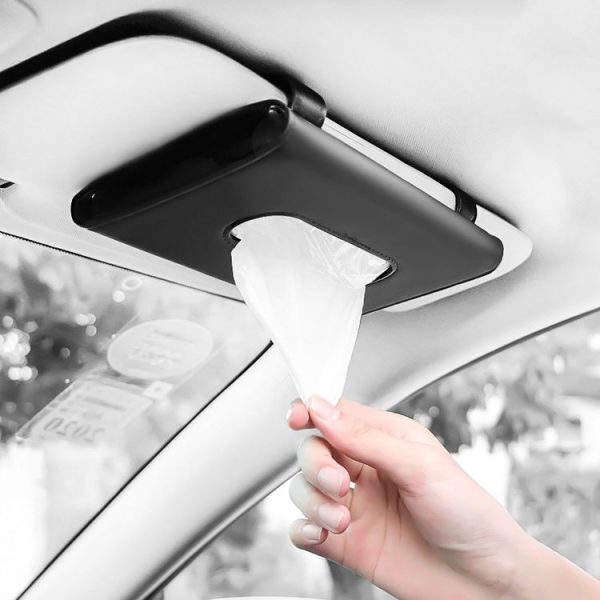 Car Sun Visor Tissue Holder Leather Hanging Storage Box (Black)