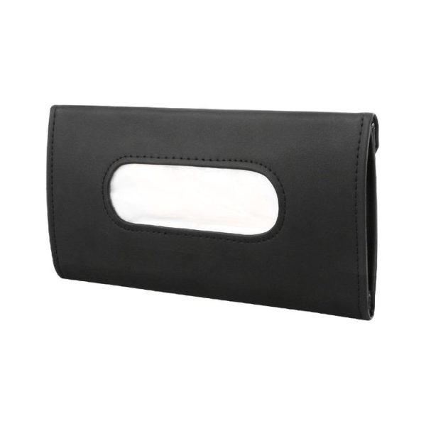 Car Sun Visor Tissue Holder Leather Hanging Storage Box (Black) - Image 2
