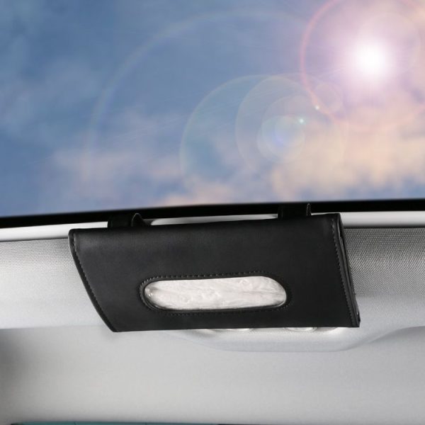 Car Sun Visor Tissue Holder Leather Hanging Storage Box (Black) - Image 6
