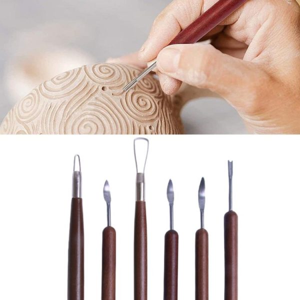 6pcs / set Wooden Pottery Trimming Tools Educational Art Supplies