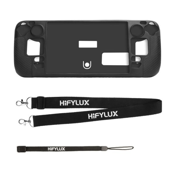 Steam Deck Hifylux ST-PF14 Game Console Silicone Case Anti-scratch Non-slip Handheld Case Lanyard (Black)