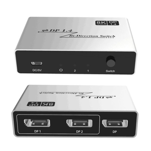 8K 60HZ 1.4V 2 In 1 Out DP Bidirectional Switcher (Grey) - Image 2