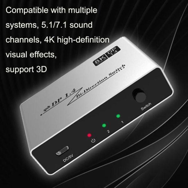 8K 60HZ 1.4V 2 In 1 Out DP Bidirectional Switcher (Grey) - Image 6