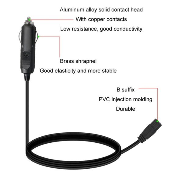 12V / 24V Car Refrigerator Cable B Suffix Cigarette Lighter Plug Power Cord, Length: 1m Without Switch - Image 4