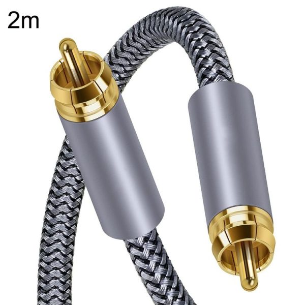 2m Pure Copper RCA Coaxial HIFI Digital Audio Cable SPDIF Subwoofer Speaker Cable (Silver Gray)