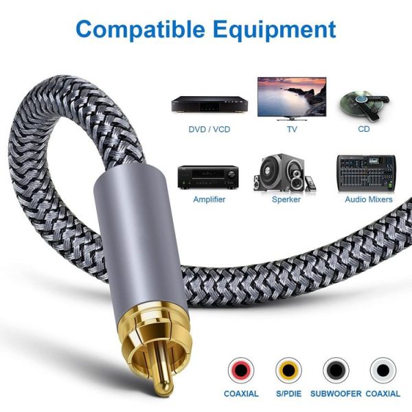 2m Pure Copper RCA Coaxial HIFI Digital Audio Cable SPDIF Subwoofer Speaker Cable (Silver Gray) - Image 3