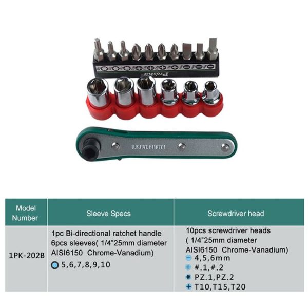 ProsKit 1PK-202B 16 In 1 Socket Driver Head Ratchet Wrench Set - Image 9