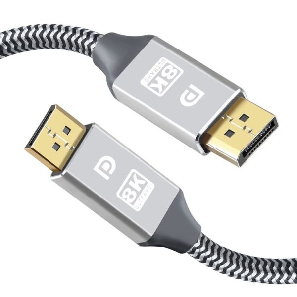 3m 1.4 Version DP Cable Gold-Plated Interface 8K High-Definition Display Computer Cable 30AWG OD: 6.3MM With Nylon Mesh (Silver) - Image 2