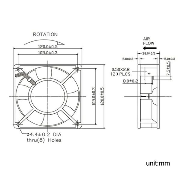 XIN RUI FENG XRX1203 220V Double Roller Cooling Fan 12cm Cabinet Power Distribution Cabinet Shaft - Image 3