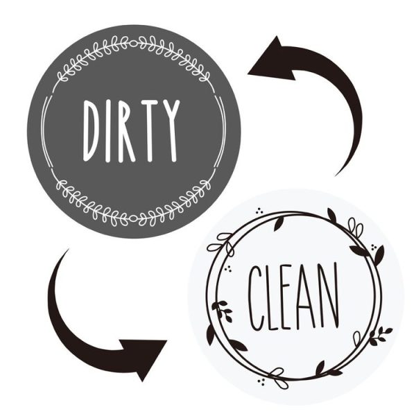 Dishwasher Round Magnet Clean Dirty Sign Double-Sided Dishwasher Magnet Cover (Gray White)