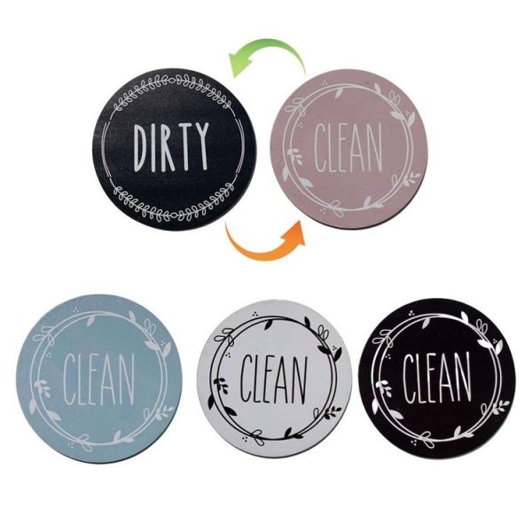 Dishwasher Round Magnet Clean Dirty Sign Double-Sided Dishwasher Magnet Cover (Gray White) - Image 2