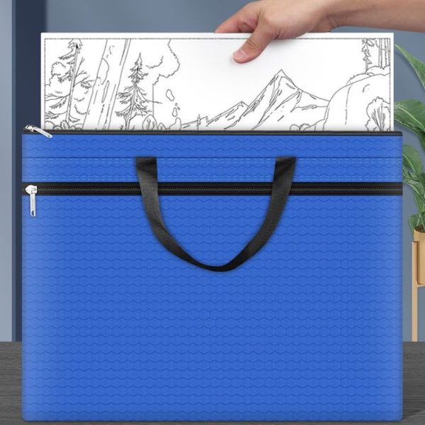 A3-8133 Large-capacity Handheld Zipper File Bag Oxford Cloth Waterproof Art Storage Bag (Ink Blue) - Image 8