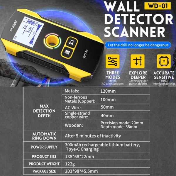 FNIRSI WD-01 Multifunctional Load-Bearing Wall Wire Metal Detector Dark Line Scanner - Image 13