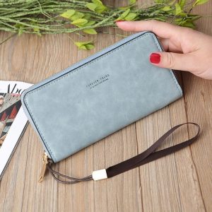 Scrub Long Wallet Lady Wallet Handbag Zipper Purse (Dark Blue)