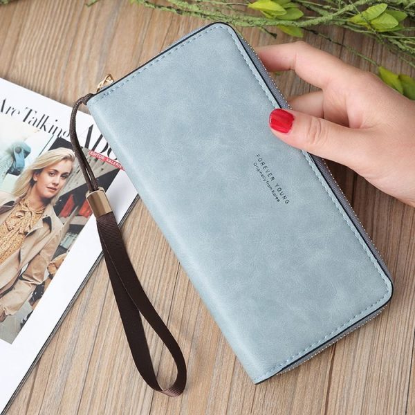 Scrub Long Wallet Lady Wallet Handbag Zipper Purse (Dark Blue) - Image 3