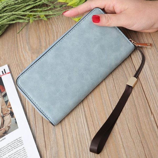 Scrub Long Wallet Lady Wallet Handbag Zipper Purse (Dark Blue) - Image 4
