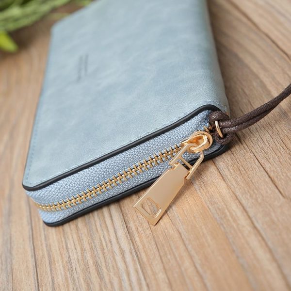 Scrub Long Wallet Lady Wallet Handbag Zipper Purse (Dark Blue) - Image 5