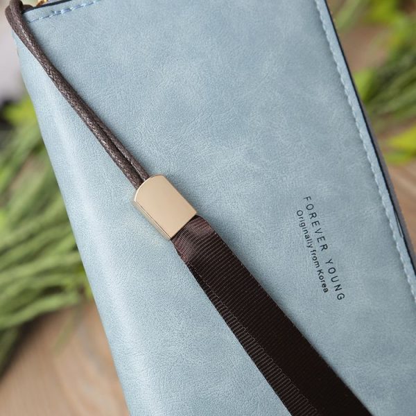 Scrub Long Wallet Lady Wallet Handbag Zipper Purse (Dark Blue) - Image 6