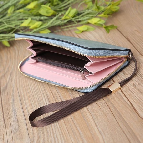 Scrub Long Wallet Lady Wallet Handbag Zipper Purse (Dark Blue) - Image 7