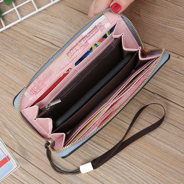 Scrub Long Wallet Lady Wallet Handbag Zipper Purse (Dark Blue) - Image 8