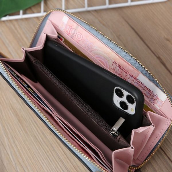 Scrub Long Wallet Lady Wallet Handbag Zipper Purse (Dark Blue) - Image 9
