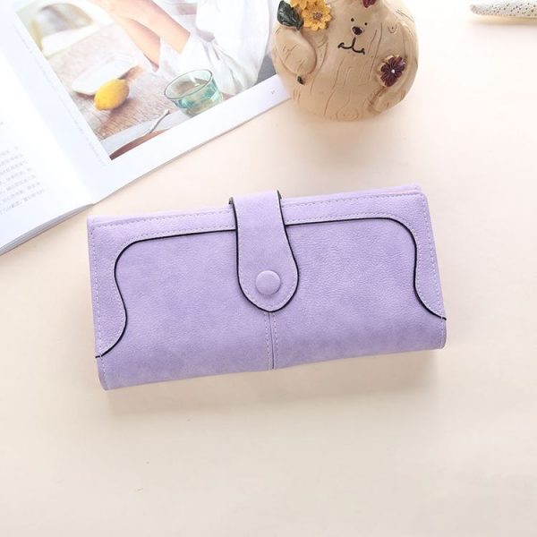 Women Long Wallet Vintage Frosted Splicing Leather Wallet (Purple)