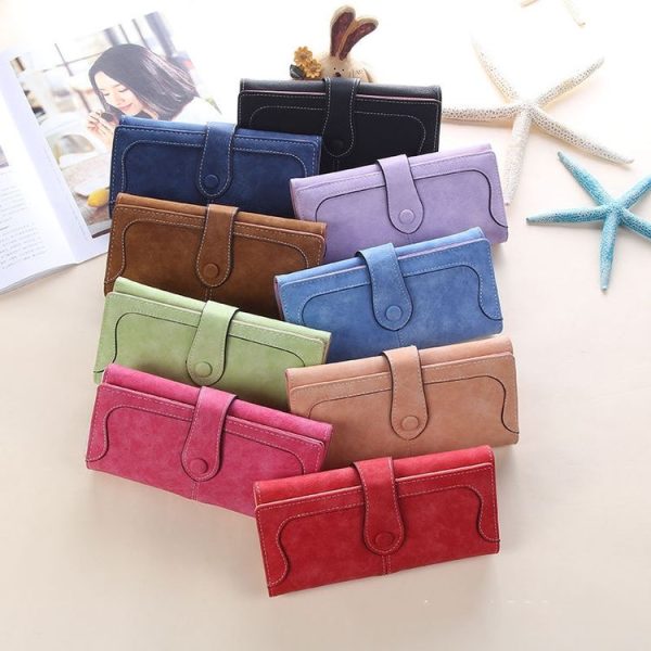 Women Long Wallet Vintage Frosted Splicing Leather Wallet (Purple) - Image 2