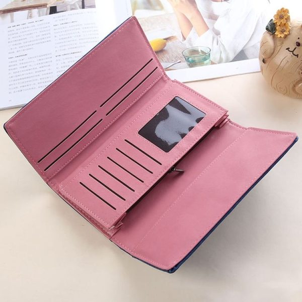Women Long Wallet Vintage Frosted Splicing Leather Wallet (Purple) - Image 3
