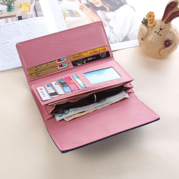 Women Long Wallet Vintage Frosted Splicing Leather Wallet (Purple) - Image 4
