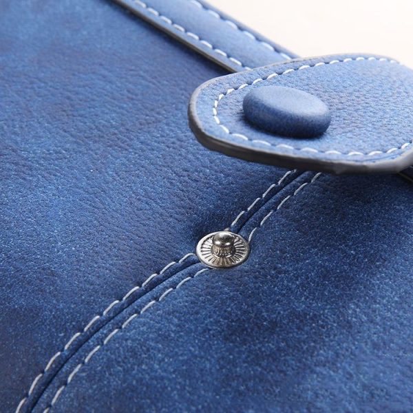 Women Long Wallet Vintage Frosted Splicing Leather Wallet (Purple) - Image 5