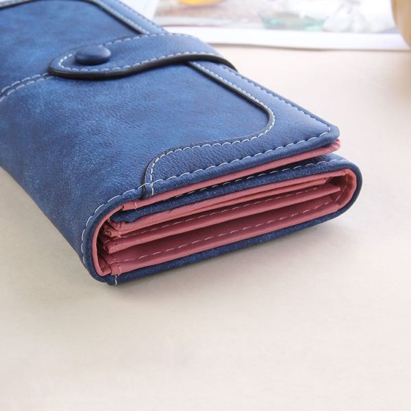 Women Long Wallet Vintage Frosted Splicing Leather Wallet (Purple) - Image 6