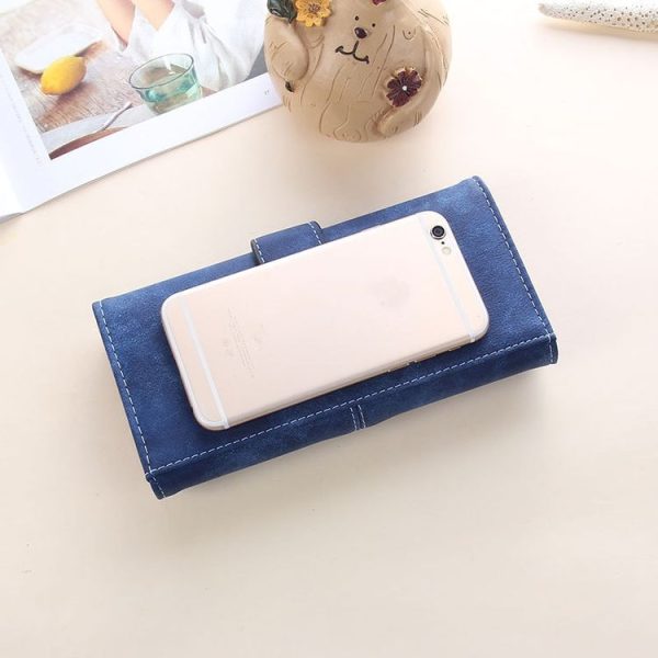 Women Long Wallet Vintage Frosted Splicing Leather Wallet (Purple) - Image 7